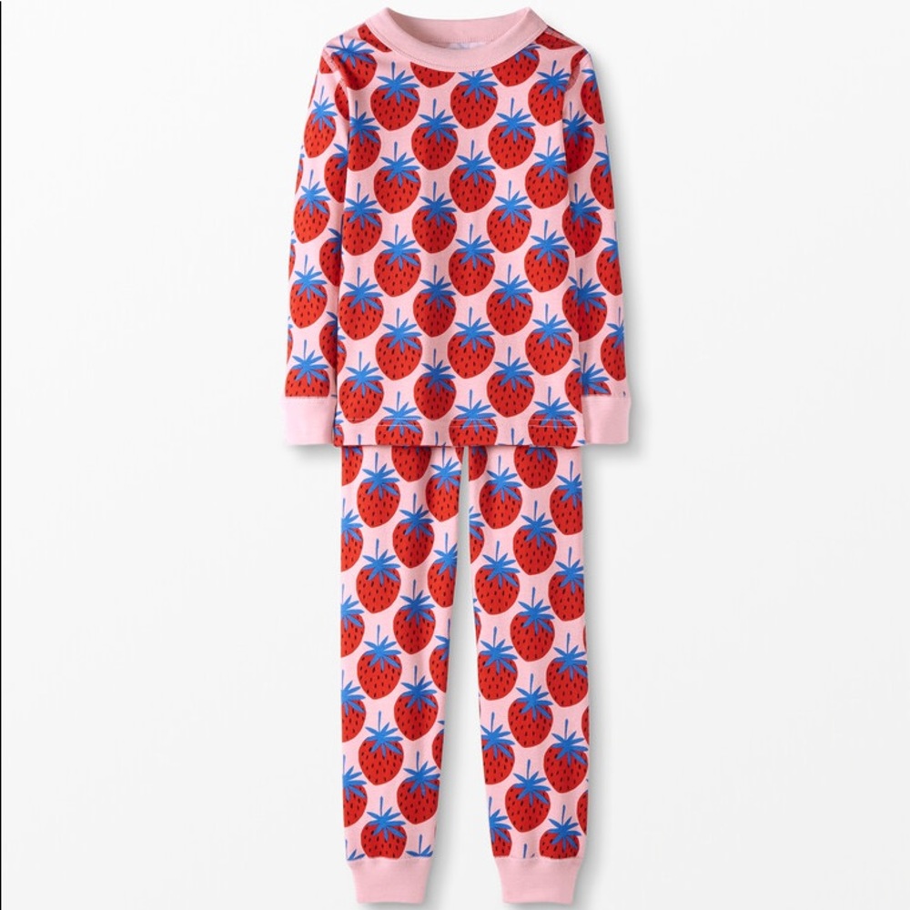 NWT Hanna Andersson Long John Pajamas In Organic Cotton Super Strawberries 6